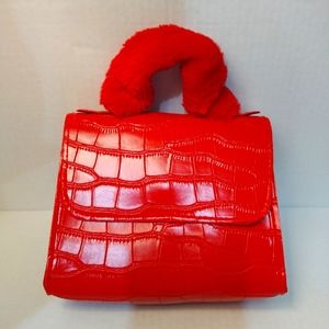 NWT Shein Red Faux Croc Mini Bag with Plush Handle